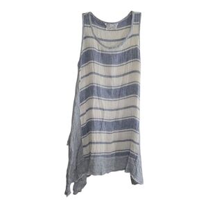Stella Moda Linen Long Line Striped Tunic Tank Large Coastal Summer Breathable